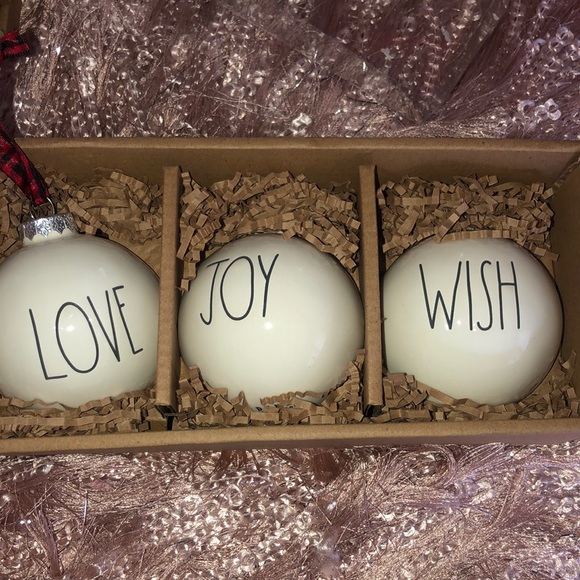 RAE DUNN "Love, Joy & Wish" Set of 3 Ornaments - Picture 5 of 7